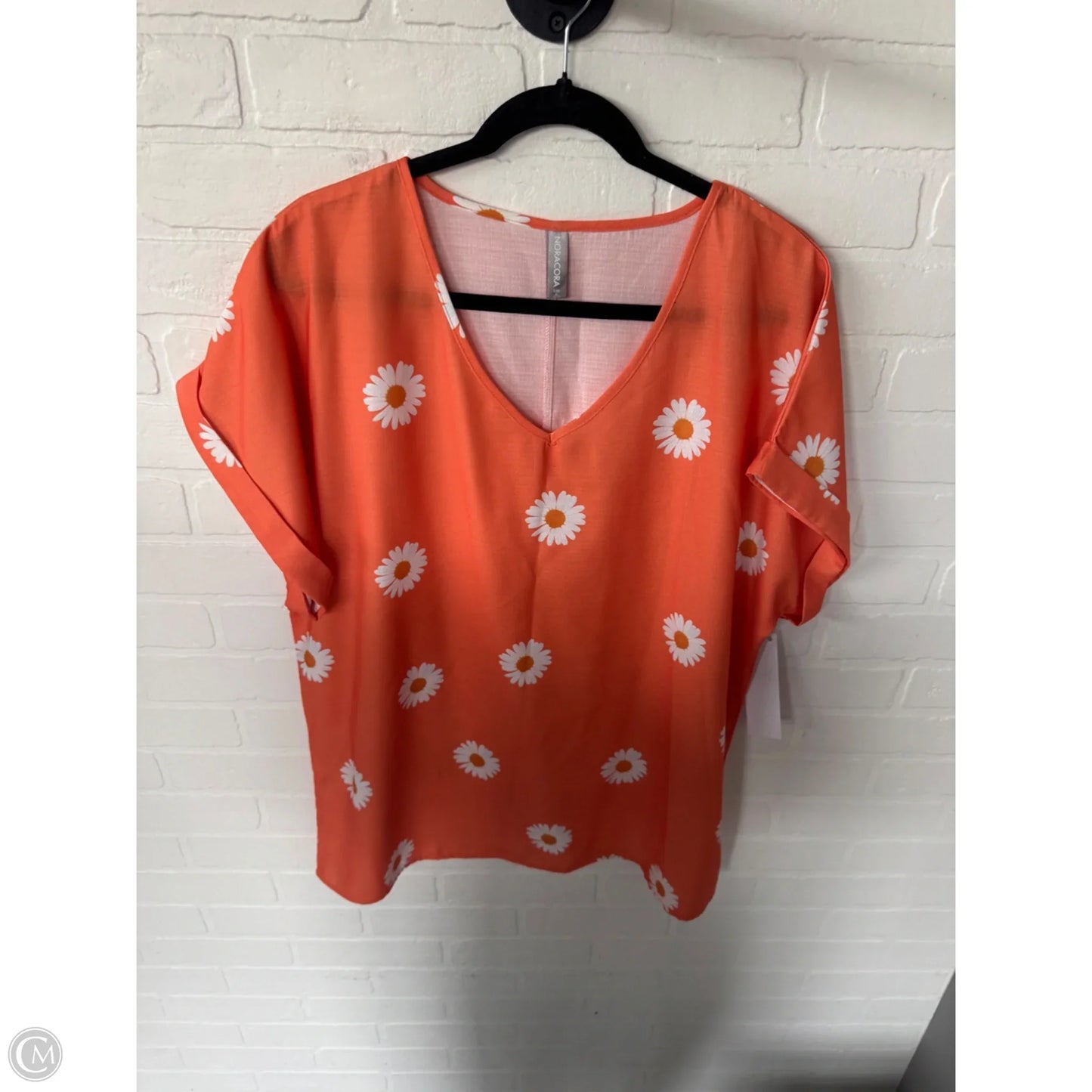 Top Short Sleeve By Noracora In Orange & White, Size: L