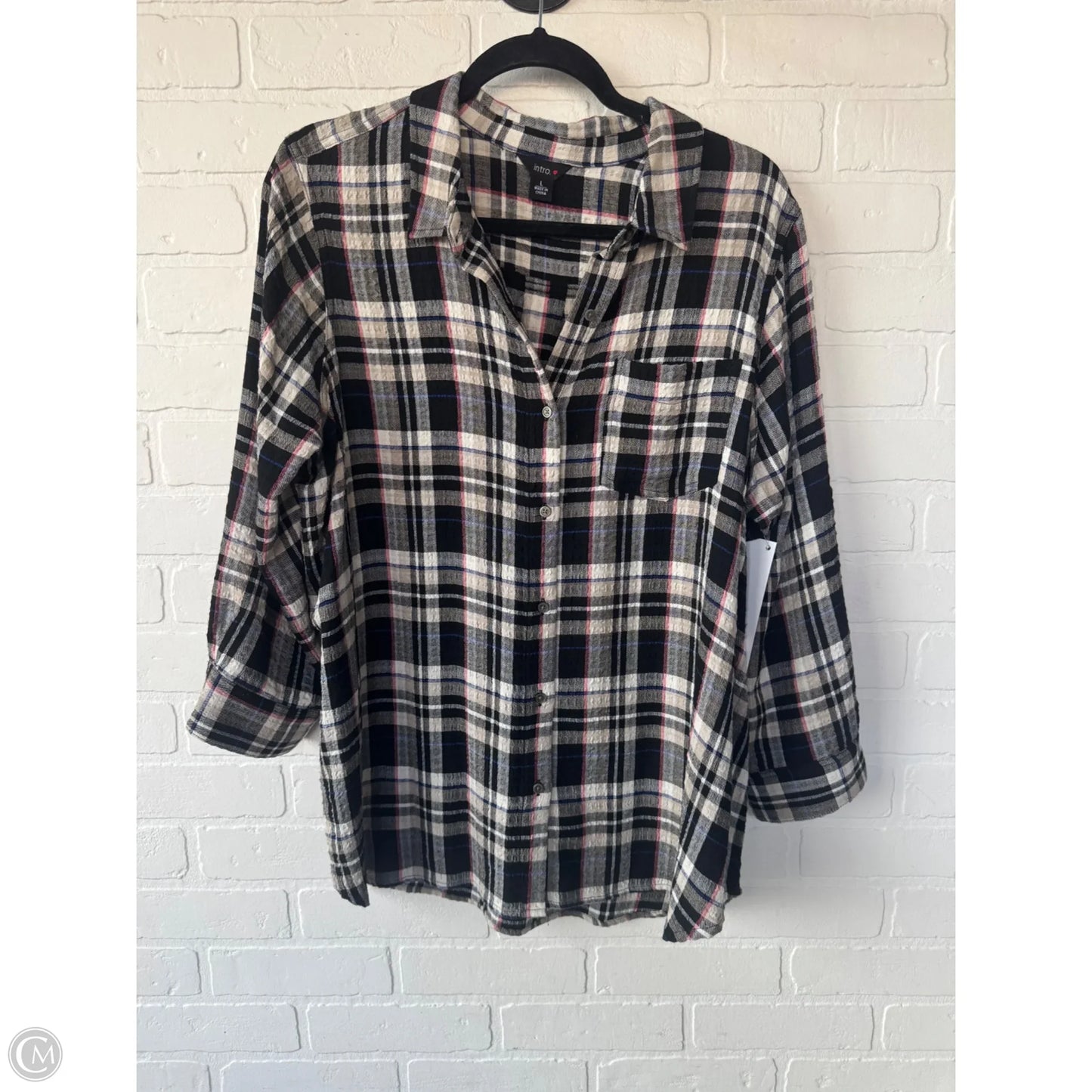 Top 3/4 Sleeve By Intro In Black & Tan, Size: L