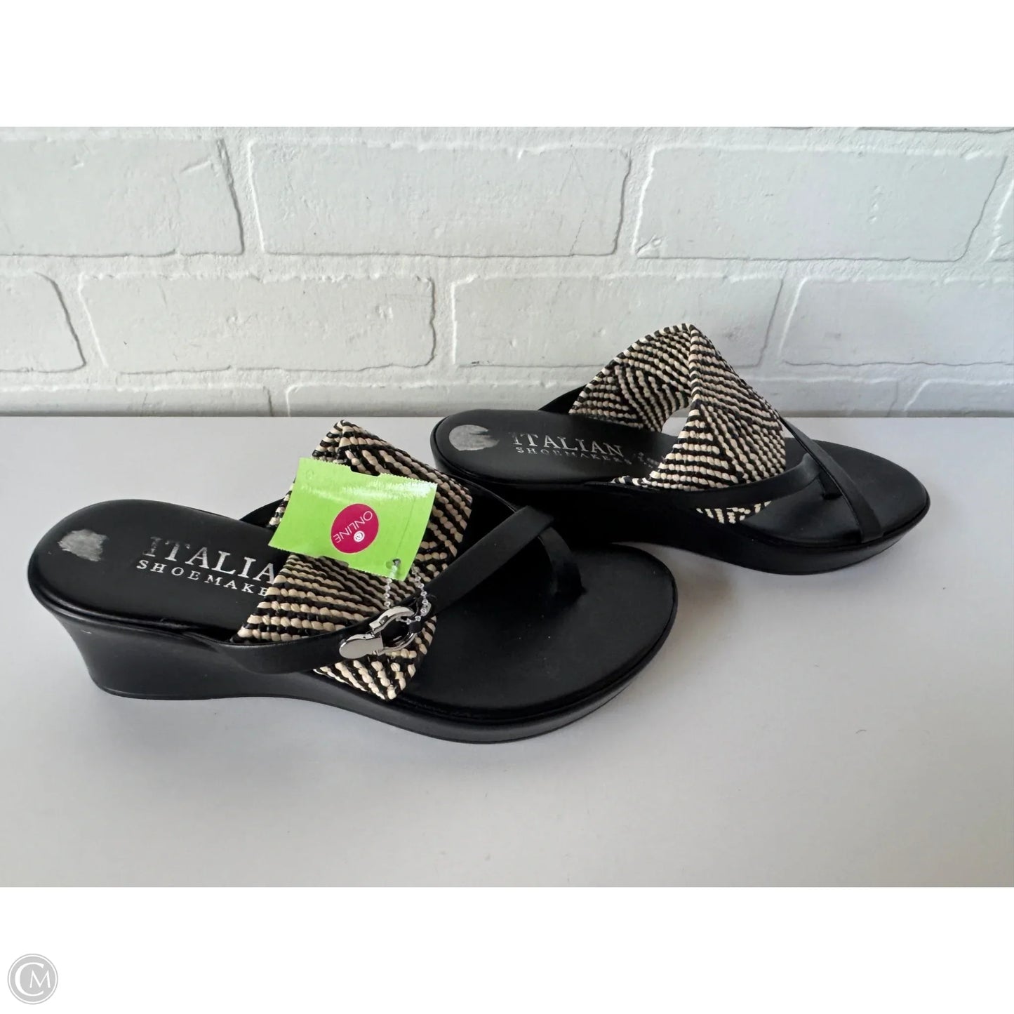 Sandals Heels Wedge By Italian Shoemakers In Black & Tan, Size: 6