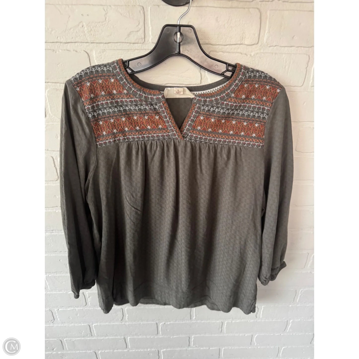 Top 3/4 Sleeve By Nurture In Grey & Orange, Size: L