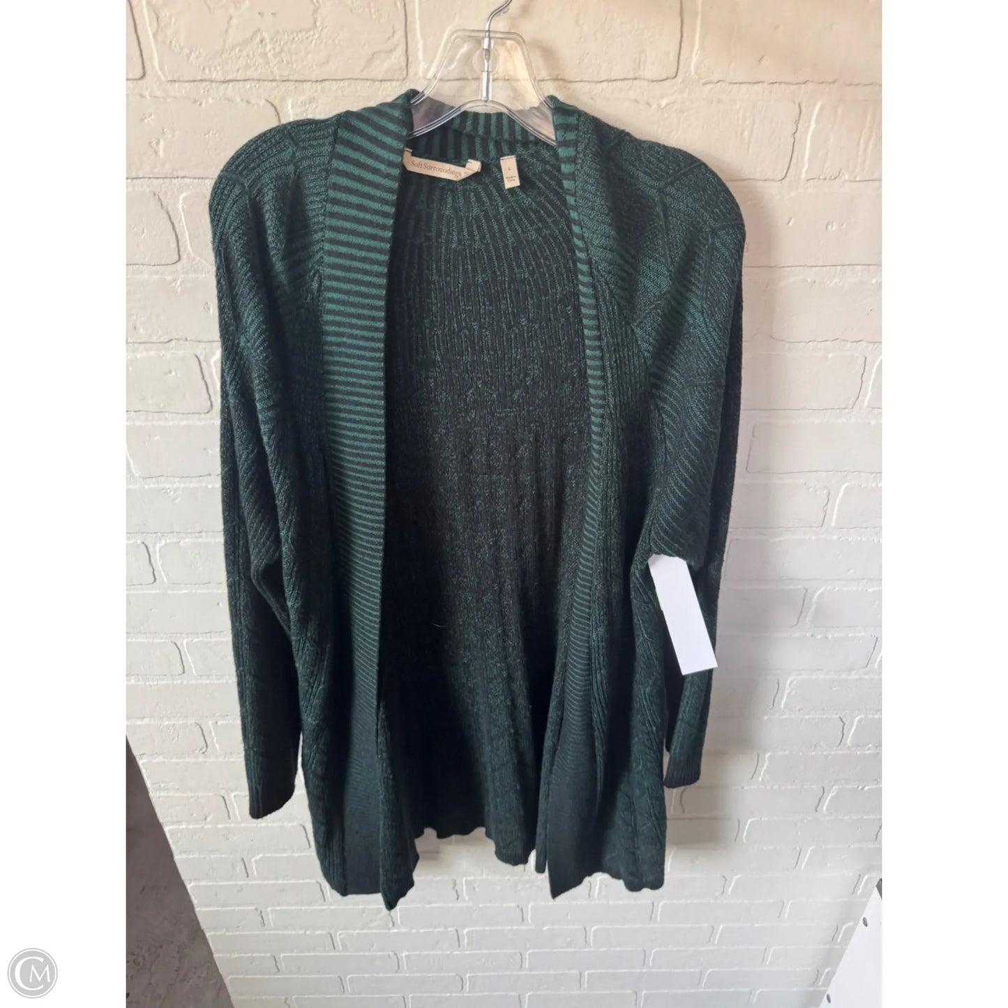 Sweater Cardigan By Soft Surroundings In Black & Green, Size: L