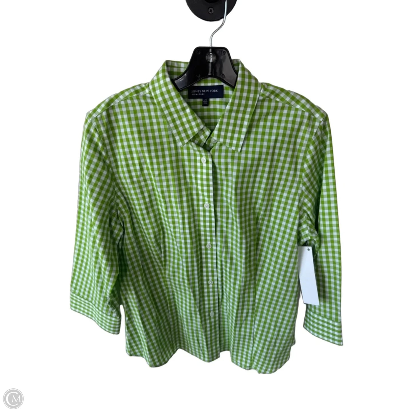 Top 3/4 Sleeve By Jones New York In Green & White, Size: L