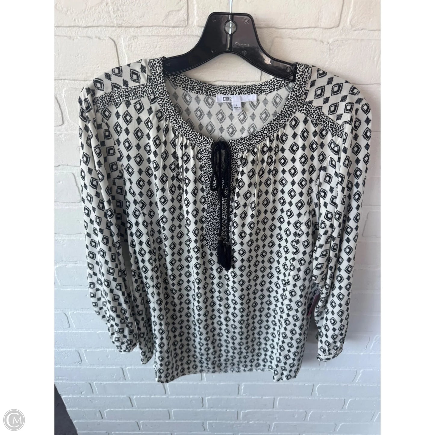 Top 3/4 Sleeve By Dr2 In Black & Cream, Size: L