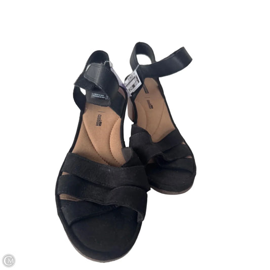 Sandals Heels Block By Clarks In Black & Brown, Size: 11