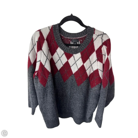 Sweater By Torrid In Grey & Red, Size: 1x