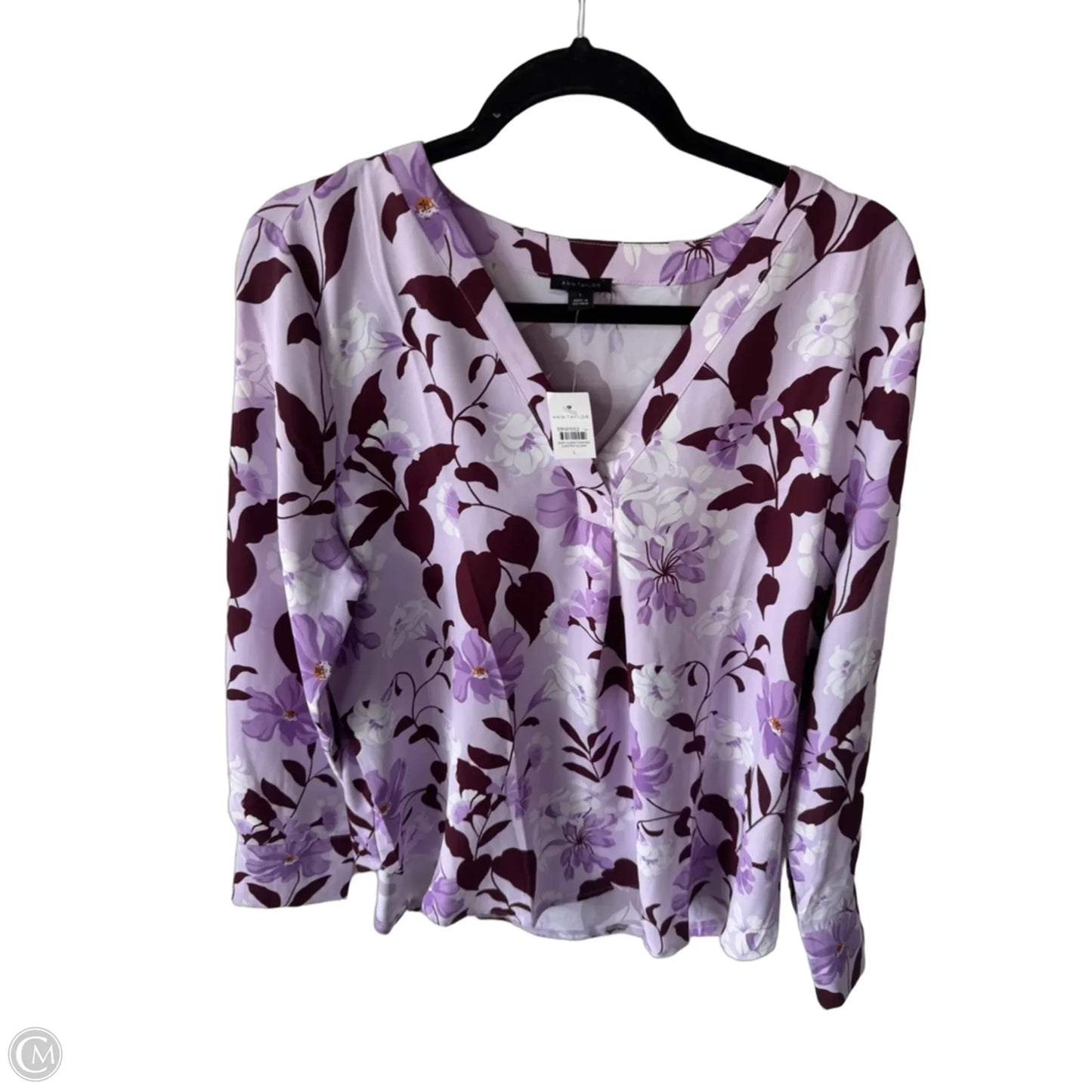 Top Long Sleeve By Ann Taylor In Purple & White, Size: L