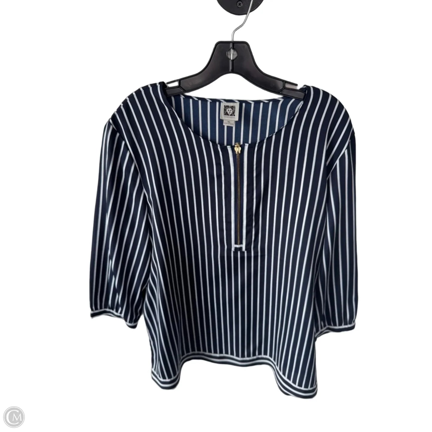 Top 3/4 Sleeve By Anne Klein In Blue & White, Size: Xl