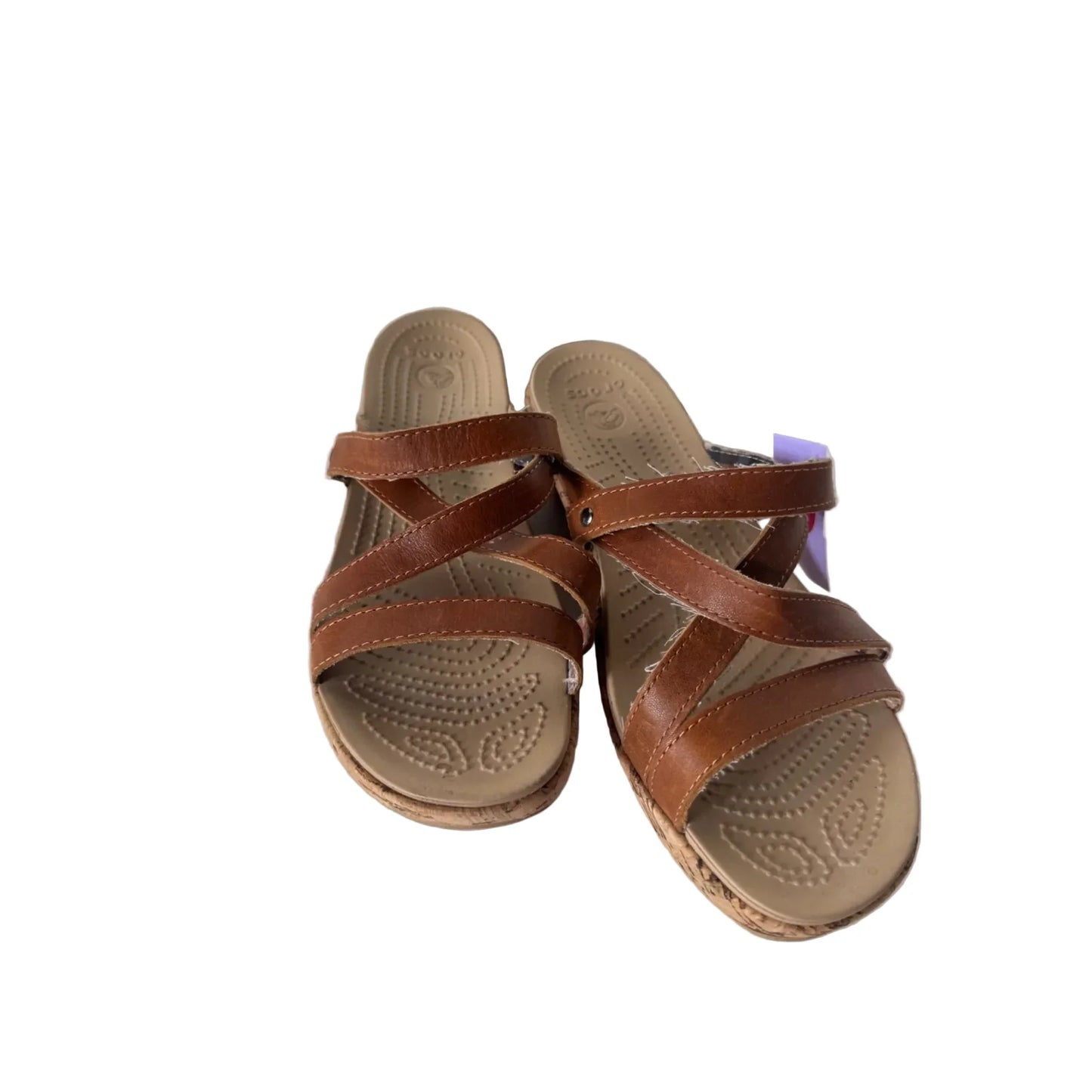 Sandals Heels Wedge By Crocs In Brown, Size: 8