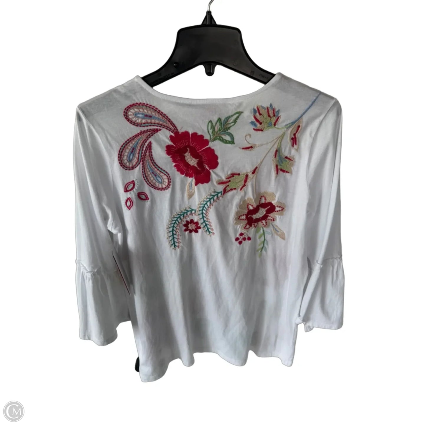Top 3/4 Sleeve Designer By Johnny Was In White, Size: M