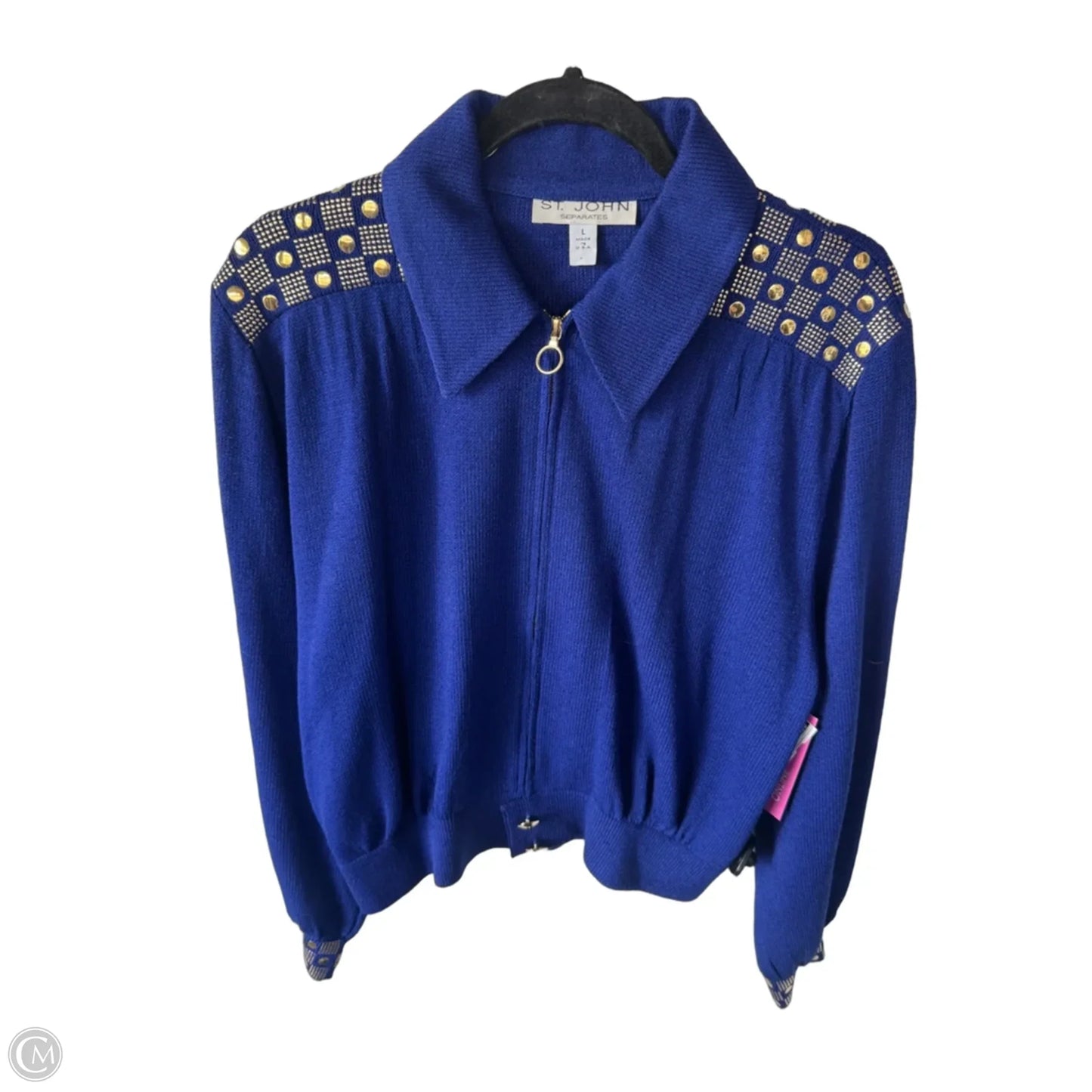 Sweater Cardigan Luxury Designer By St John Collection In Blue & Gold, Size: L