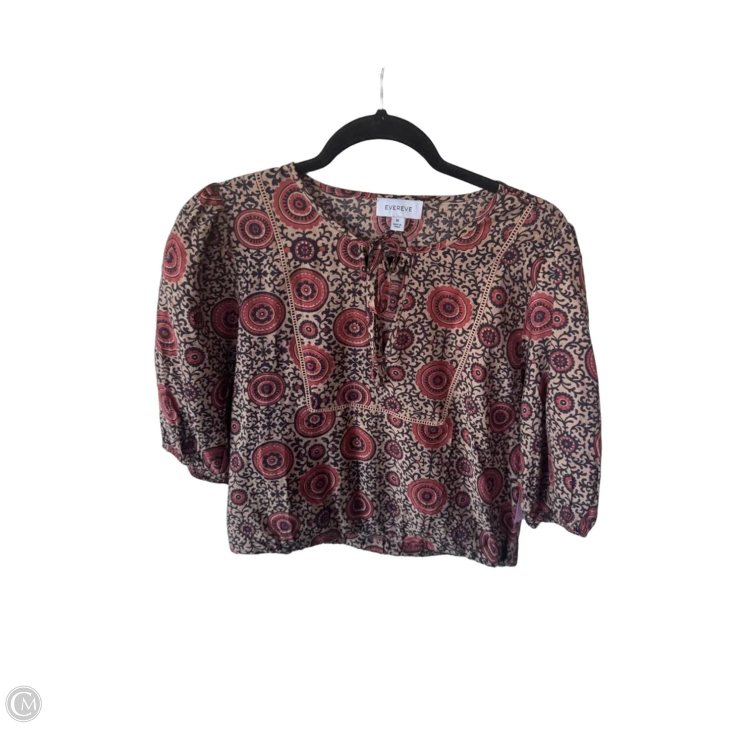 Top Short Sleeve By Evereve In Brown & Red, Size: M