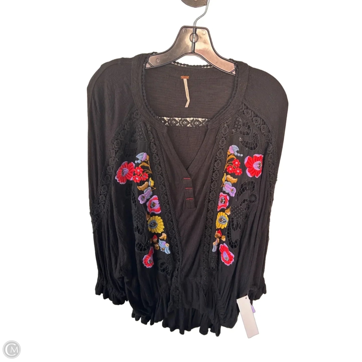 Top 3/4 Sleeve By Free People In Black & Purple, Size: M