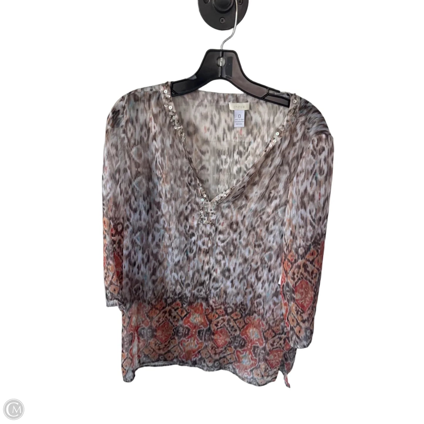 Top Long Sleeve By Chicos In Orange & Tan, Size: S