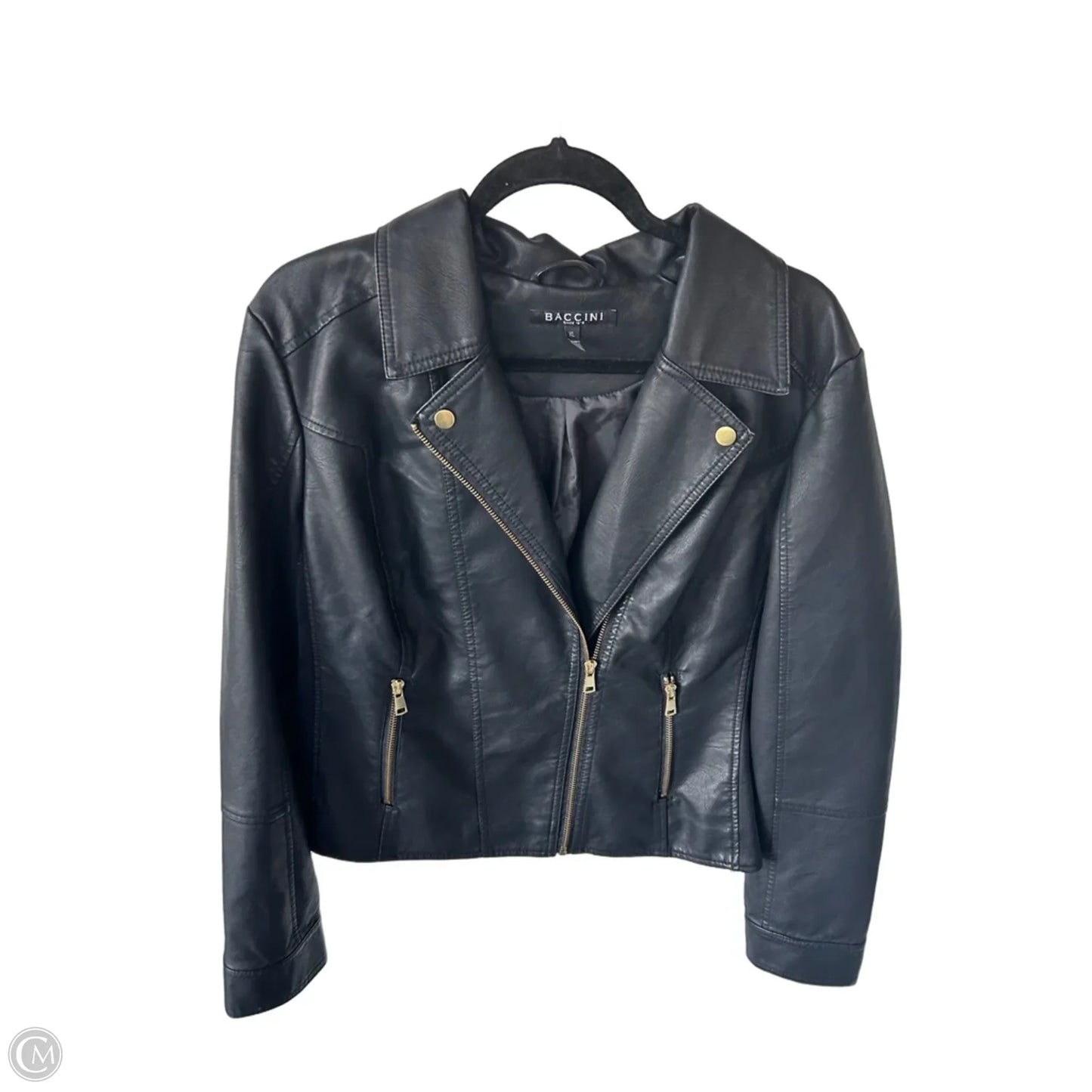Jacket Moto By Baccini In Black & Gold, Size: Xl