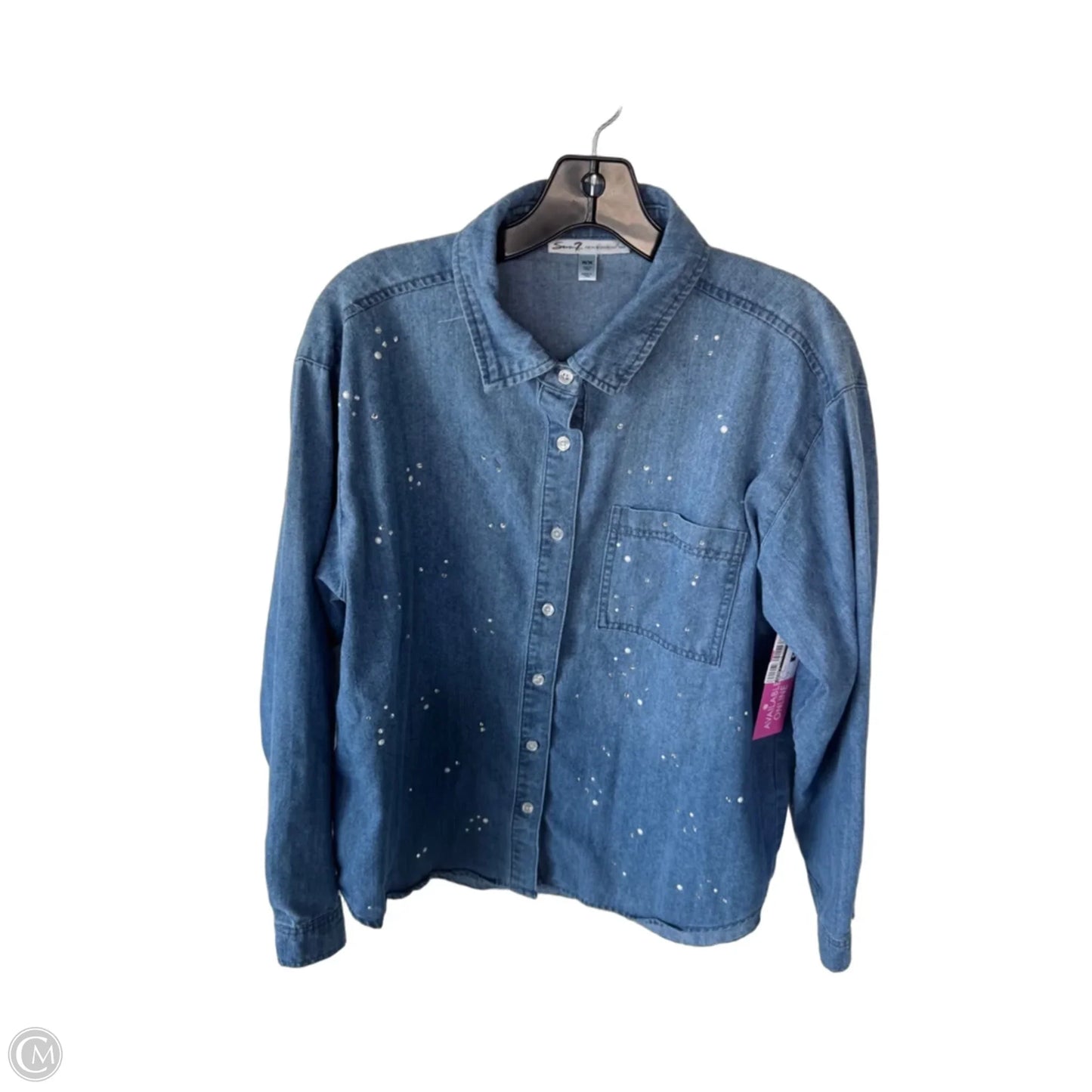 Top Long Sleeve By Seven 7 In Blue Denim, Size: M