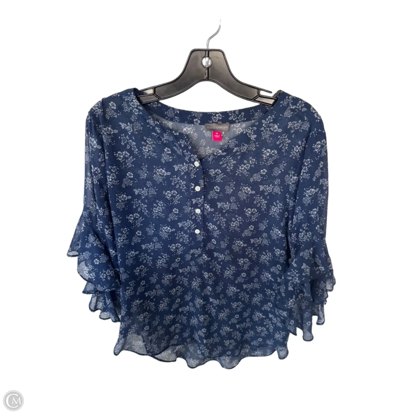 Top 3/4 Sleeve By Vince Camuto In Blue & White, Size: M