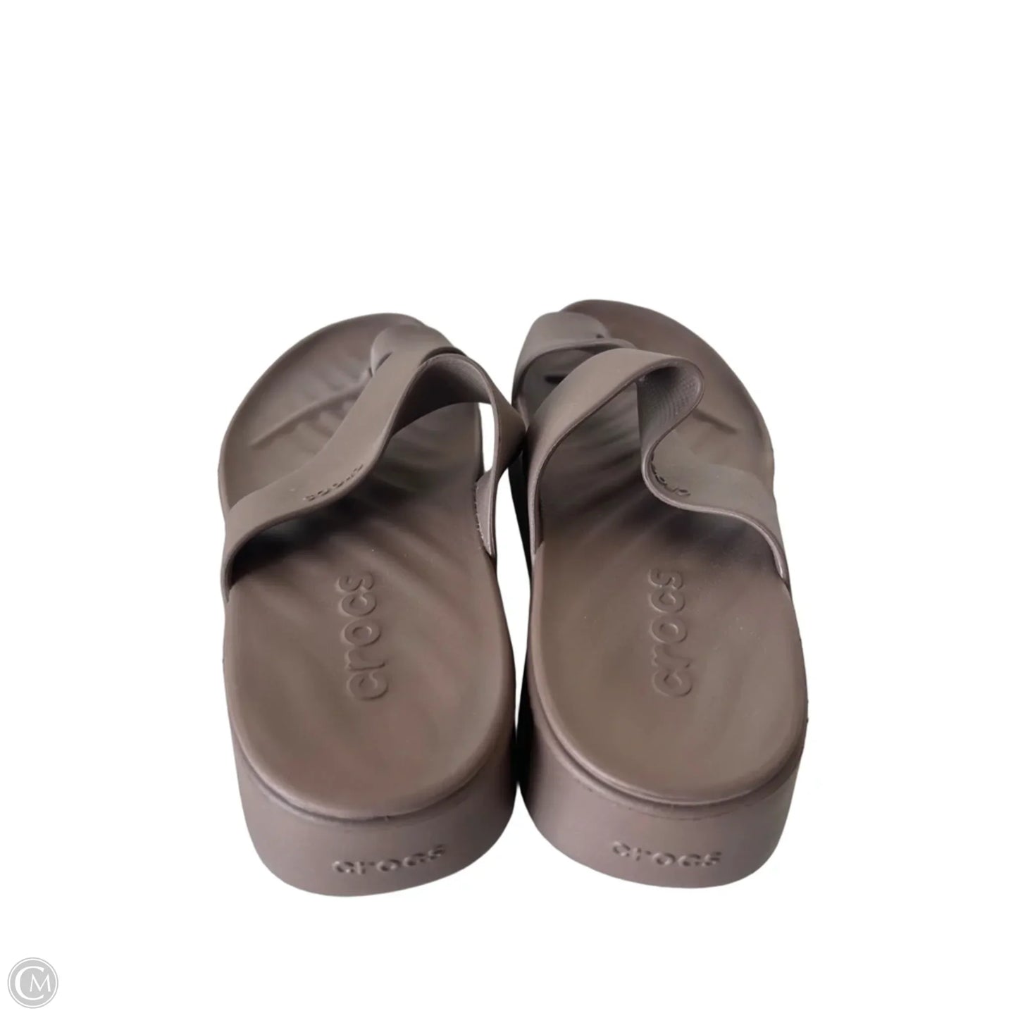 Sandals Flip Flops By Crocs In Brown, Size: 7