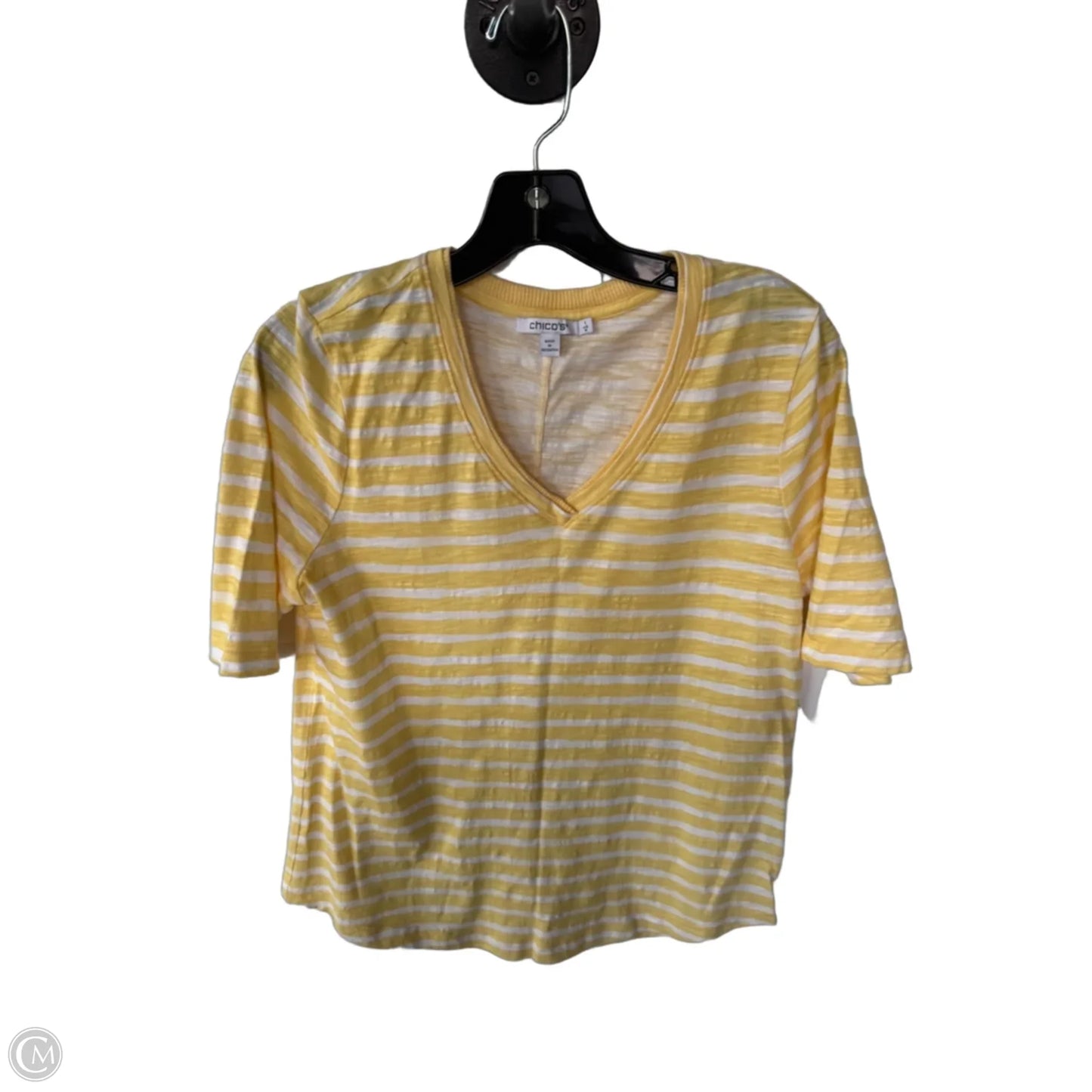 Top Short Sleeve By Chicos In White & Yellow, Size: M