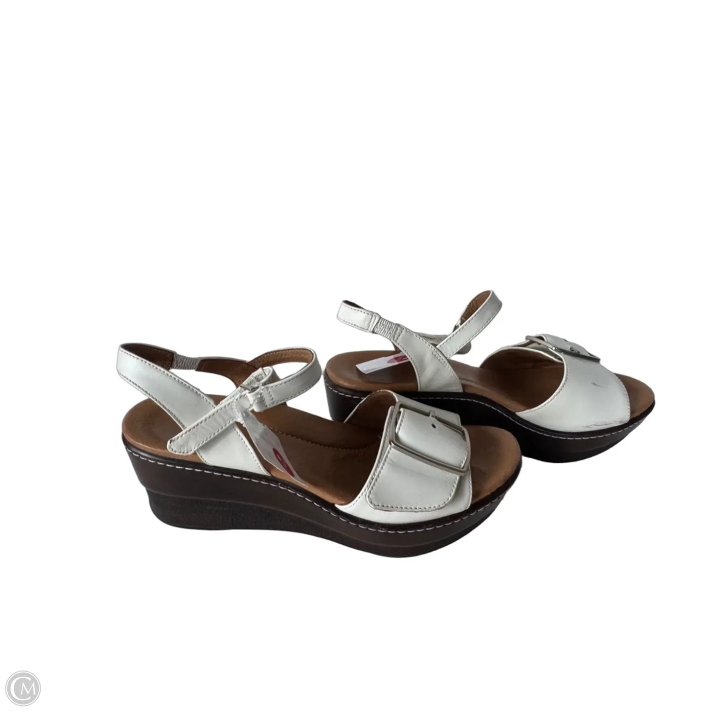 Sandals Heels Wedge By Dansko In Brown & White, Size: 6.5