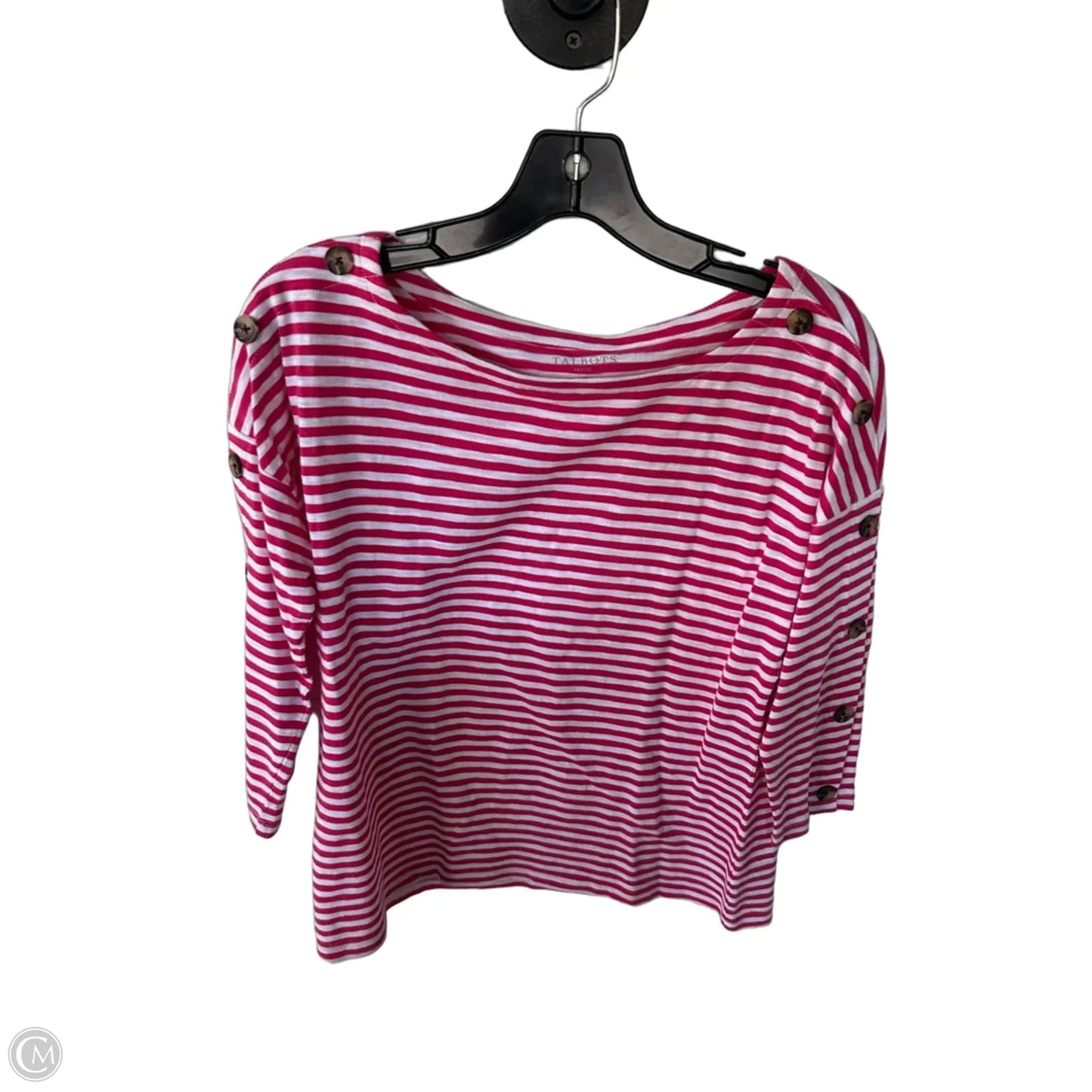 Top 3/4 Sleeve By Talbots In Pink & White, Size: Mp