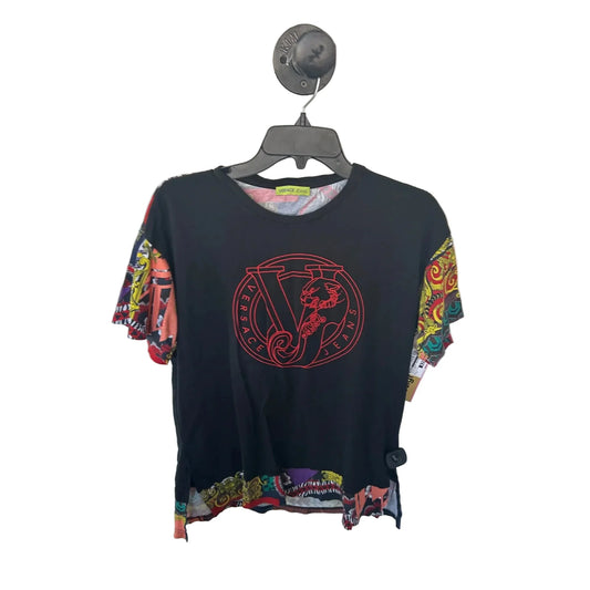 Top Short Sleeve Luxury Designer By Versace In Black & Red, Size: S