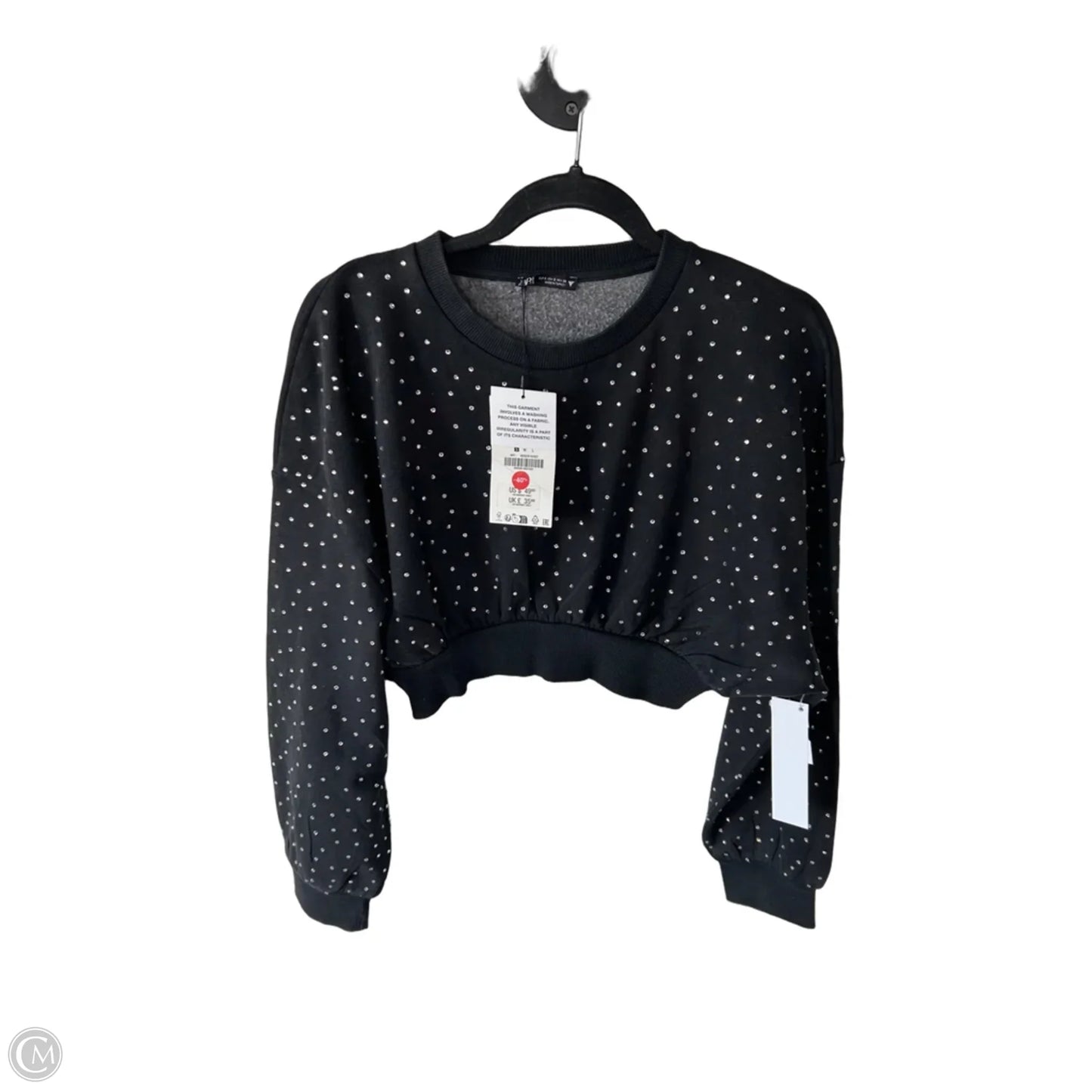Sweatshirt Crewneck By Zara In Black & Silver, Size: S