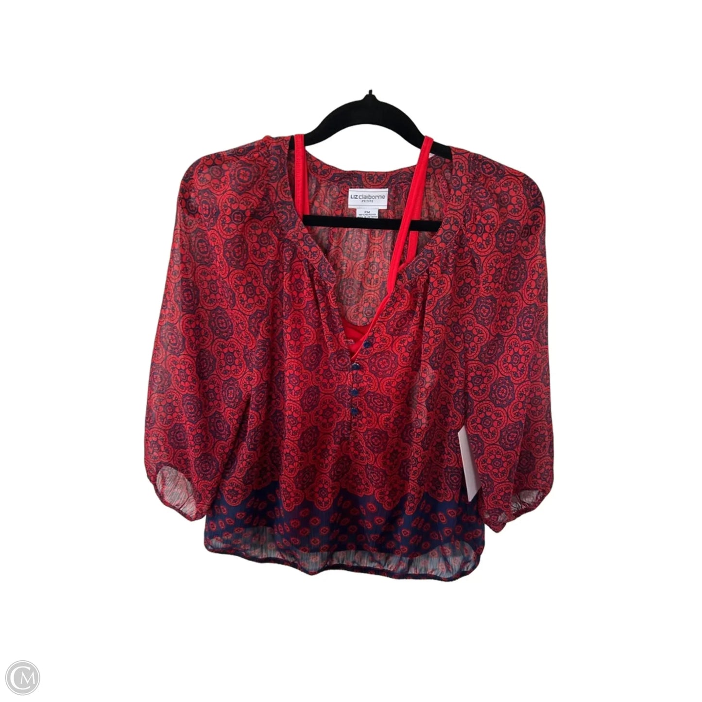 Top 2pc 3/4 Sleeve By Liz Claiborne In Blue & Red, Size: Mp