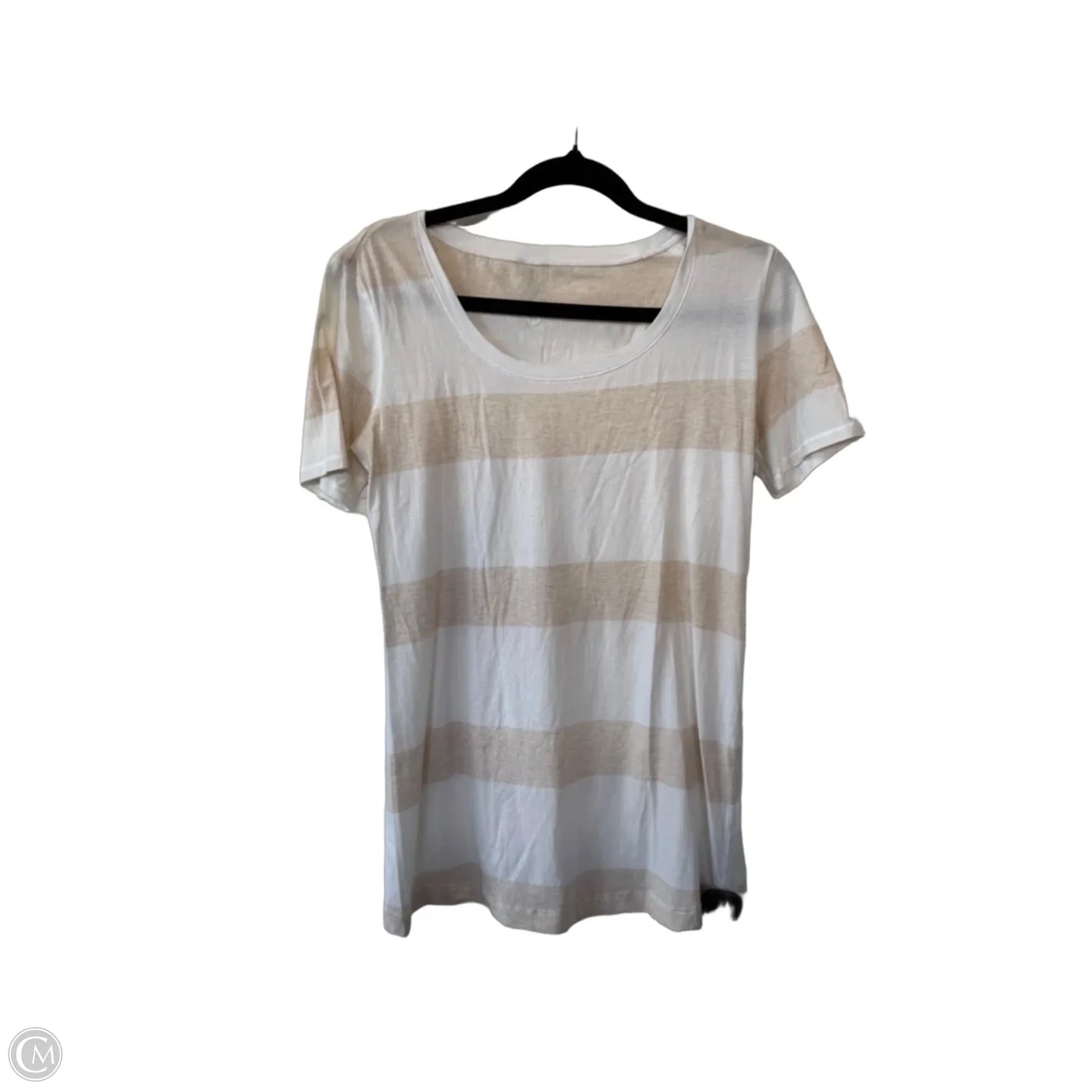 Athletic Top Short Sleeve By Lululemon In Tan & White, Size: M