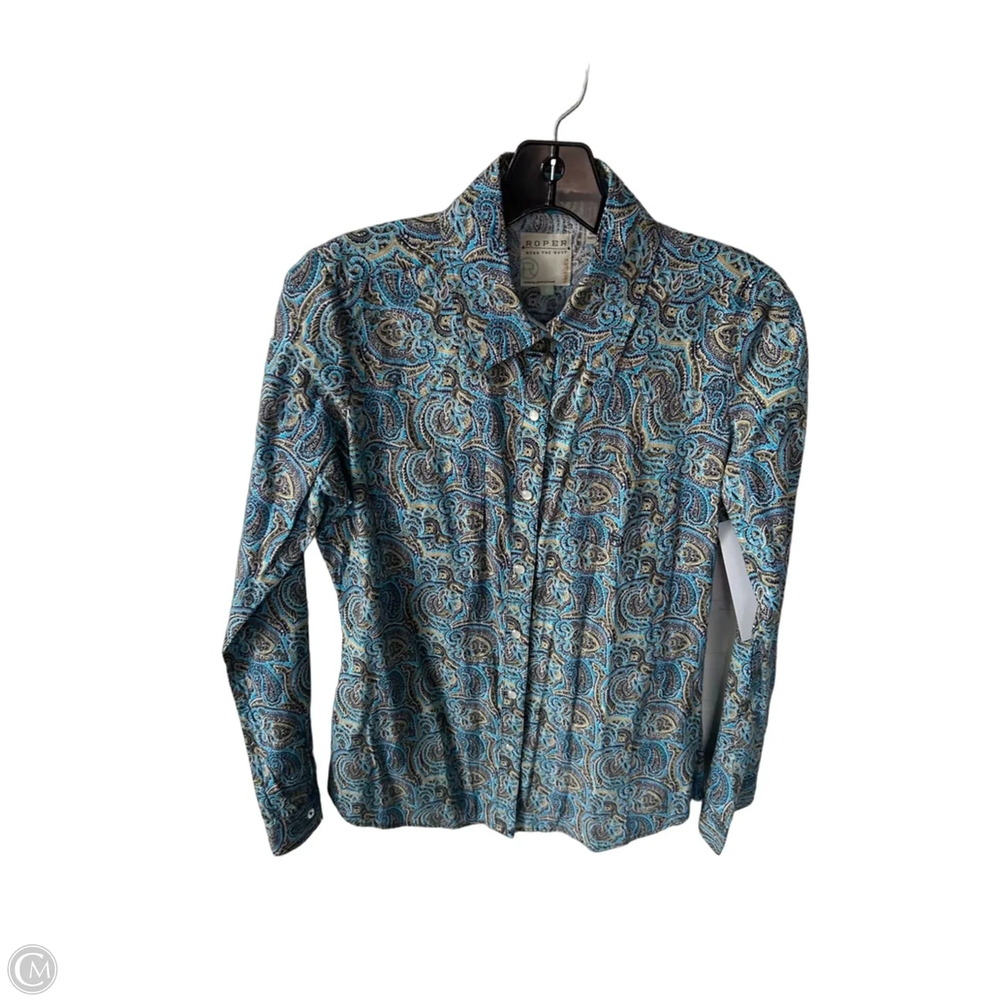 Top Long Sleeve By Roper In Blue & Green, Size: S