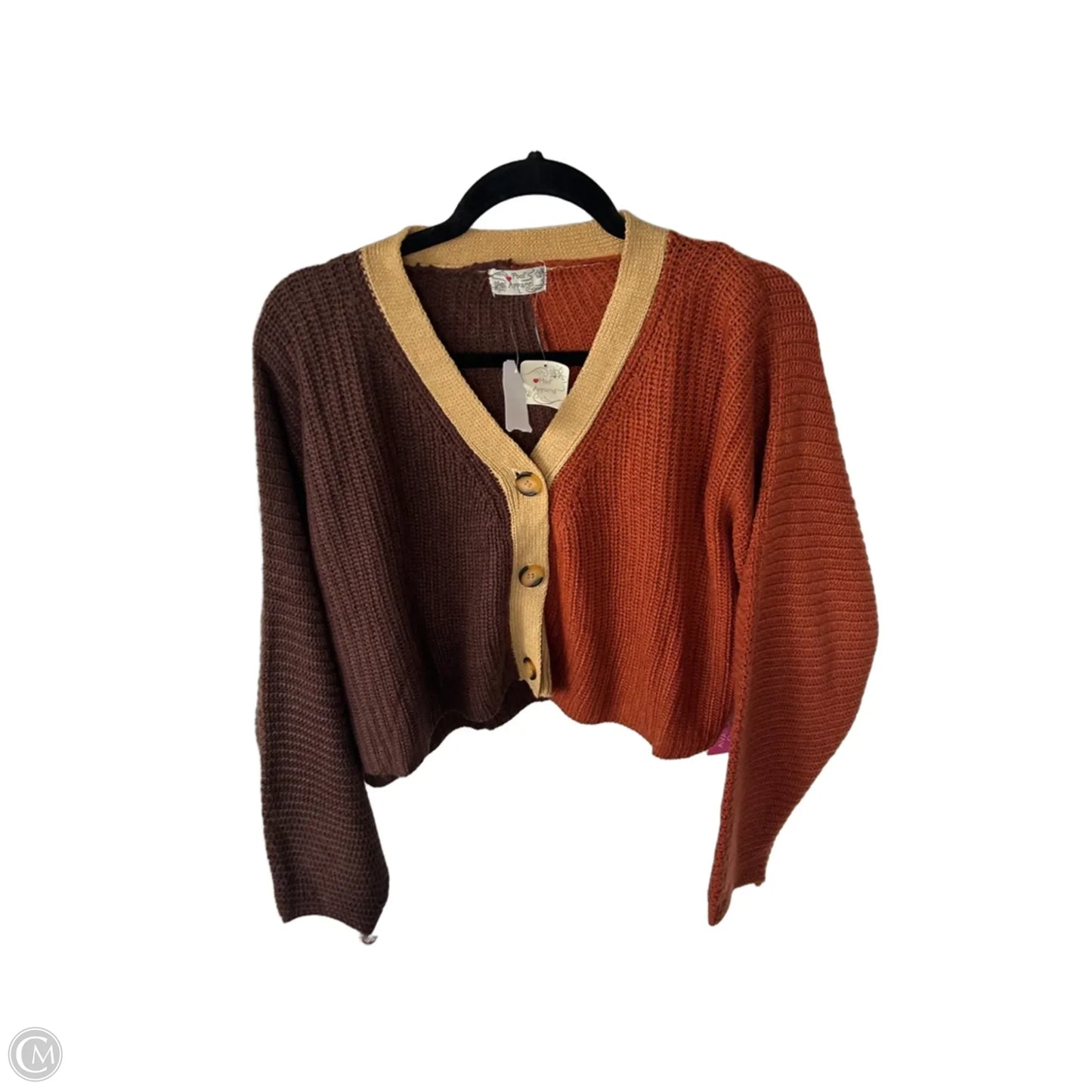 Sweater Cardigan By Poof In Brown & Orange, Size: L