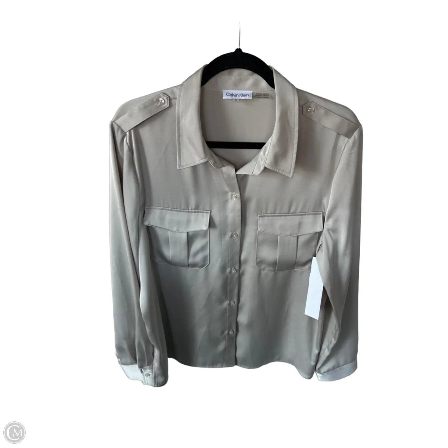 Blouse Long Sleeve By Calvin Klein In Cream, Size: L