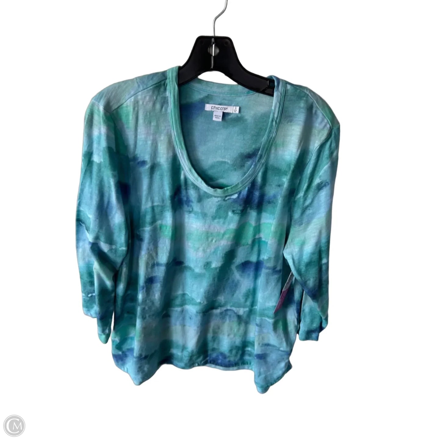 Top 3/4 Sleeve By Chicos In Blue & Green, Size: Xl