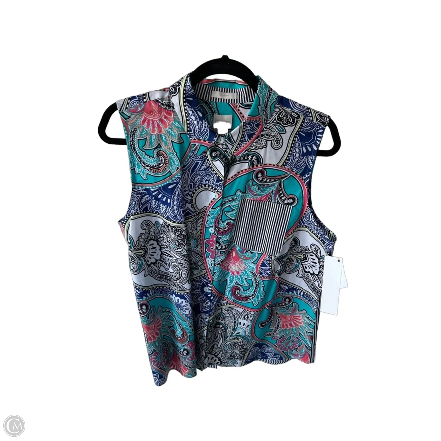 Top Sleeveless By Chicos In Blue & White, Size: L