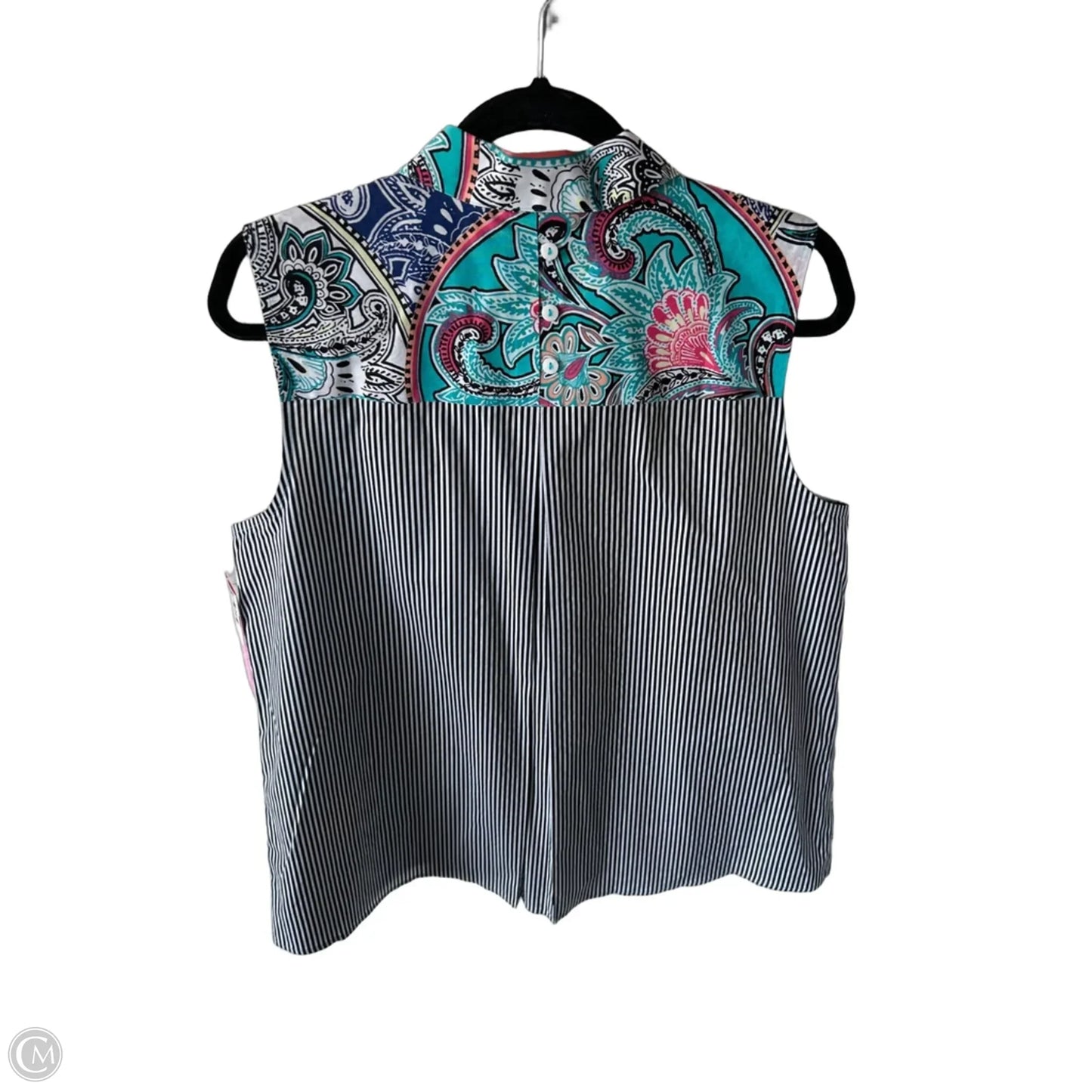Top Sleeveless By Chicos In Blue & White, Size: L