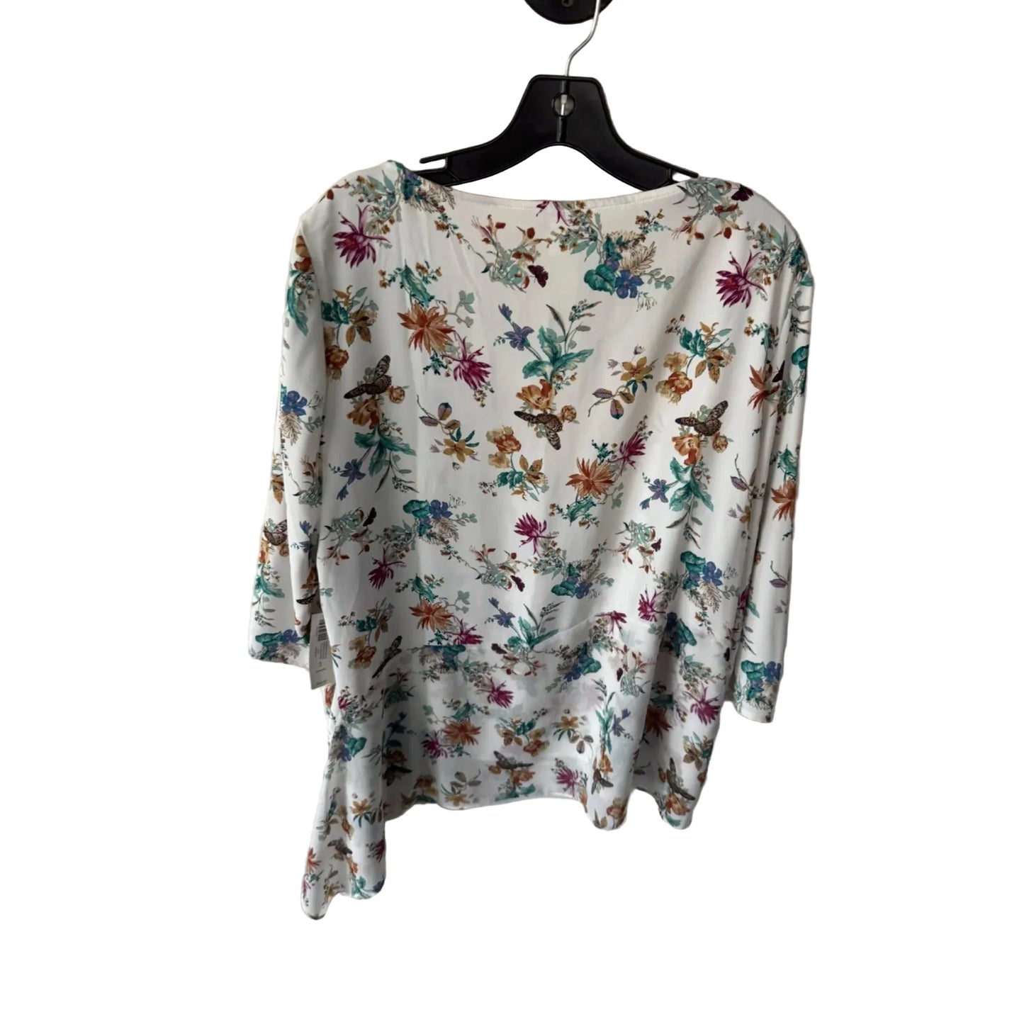 Top 3/4 Sleeve By Chicos In Green & White, Size: Xl