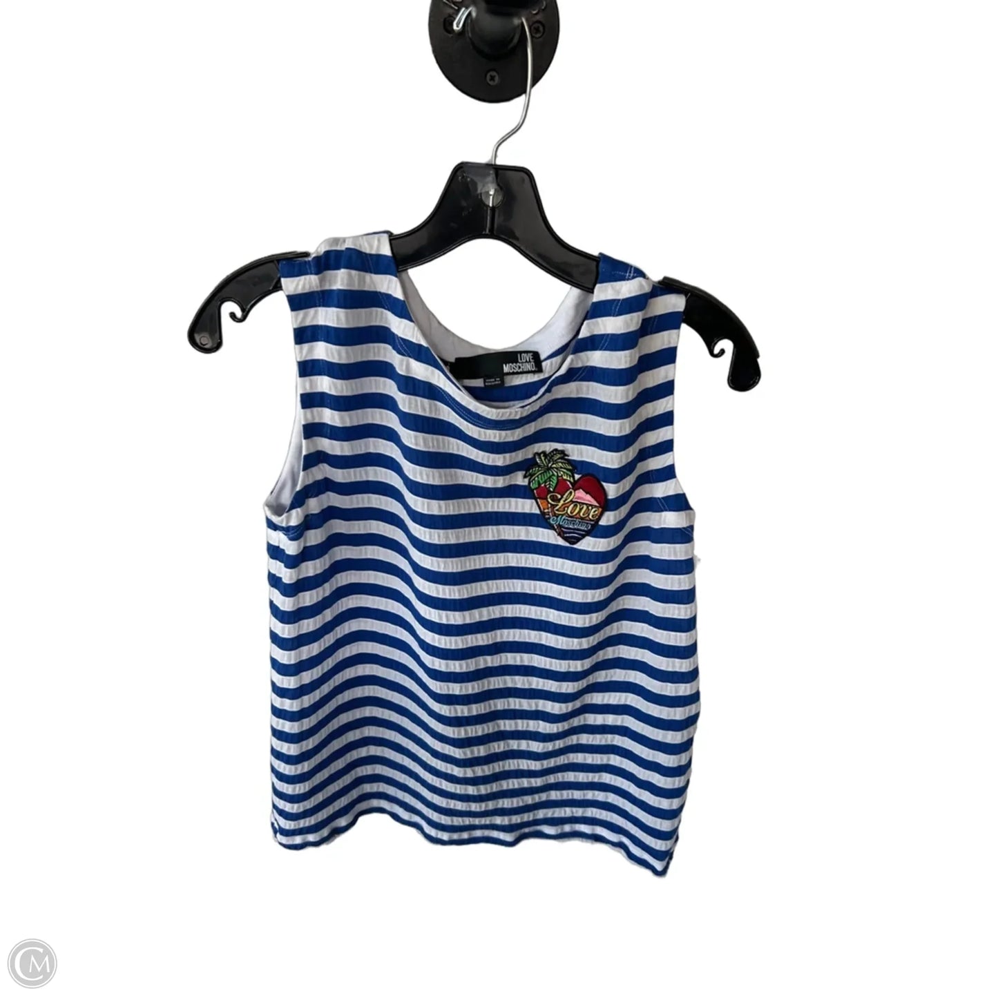 Top Sleeveless By Love Moschino In Blue & White, Size: S