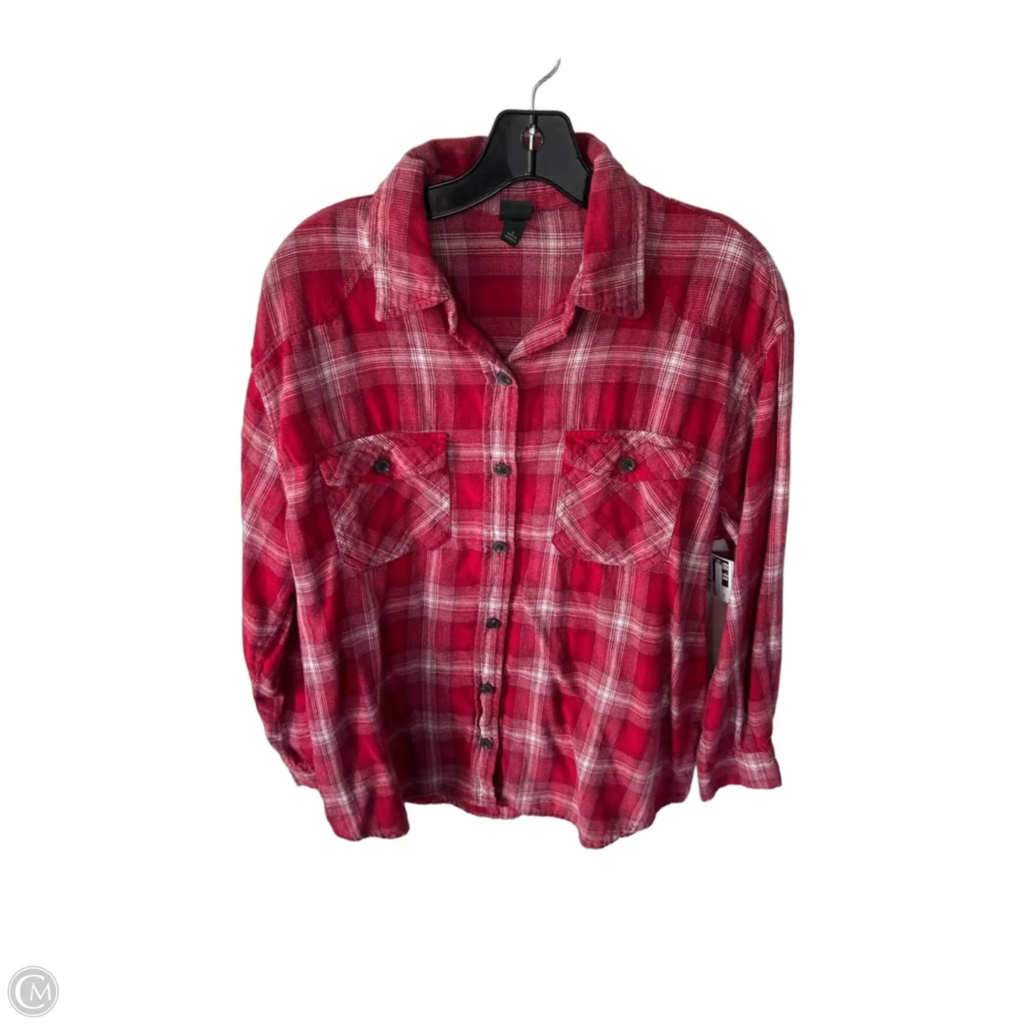 Top Long Sleeve By Wild Fable In Red & White, Size: M