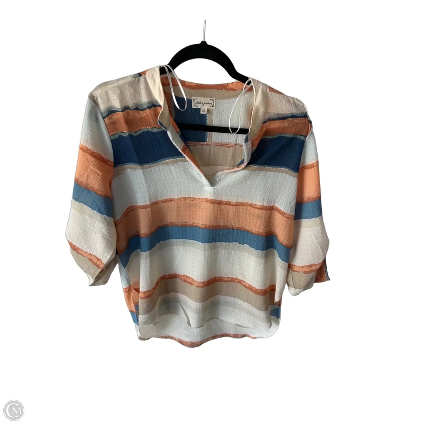 Top 3/4 Sleeve By Clothes Mentor In Blue & Tan, Size: S