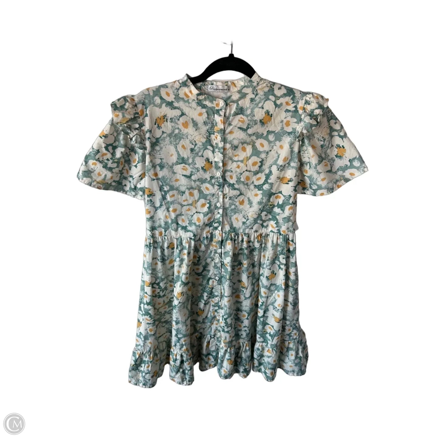 Dress Casual Short By Peppermint In Green & Yellow, Size: M