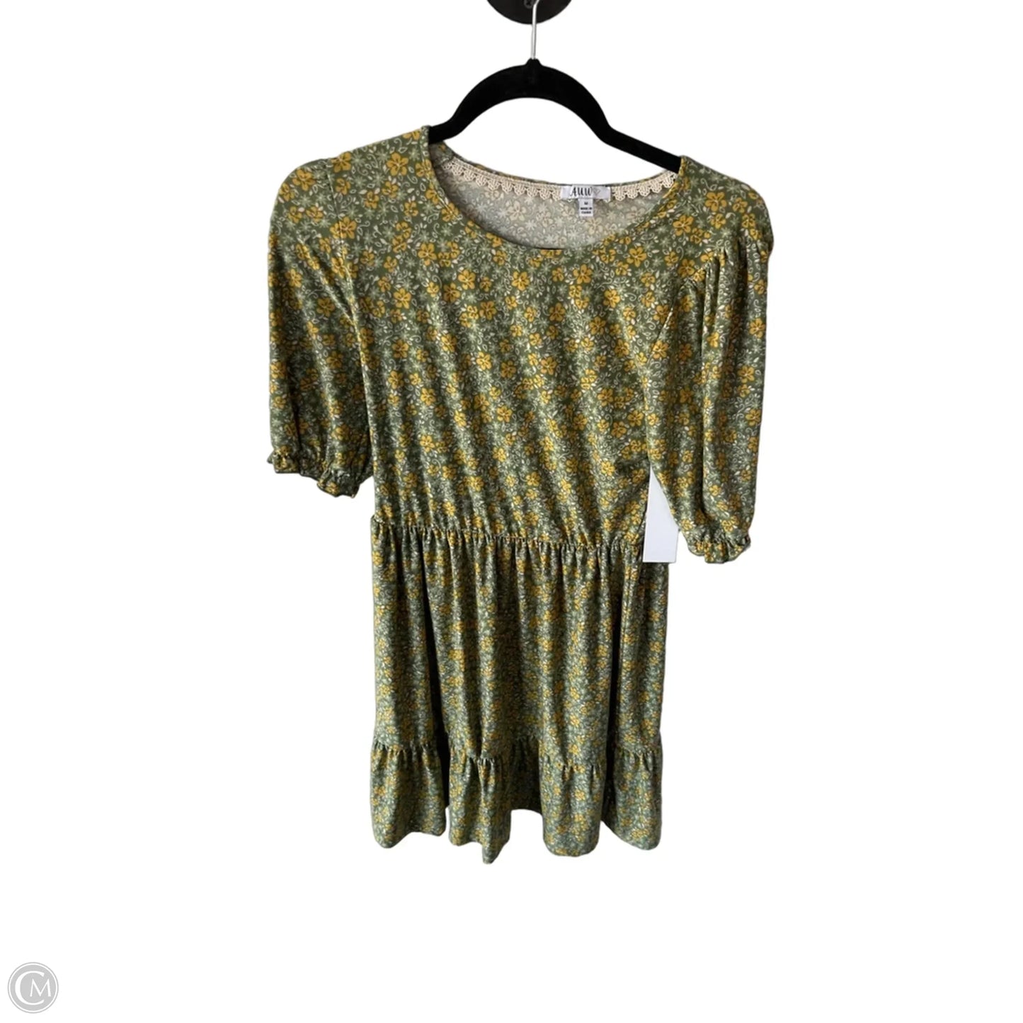 Dress Casual Short By Auw In Green & Yellow, Size: M