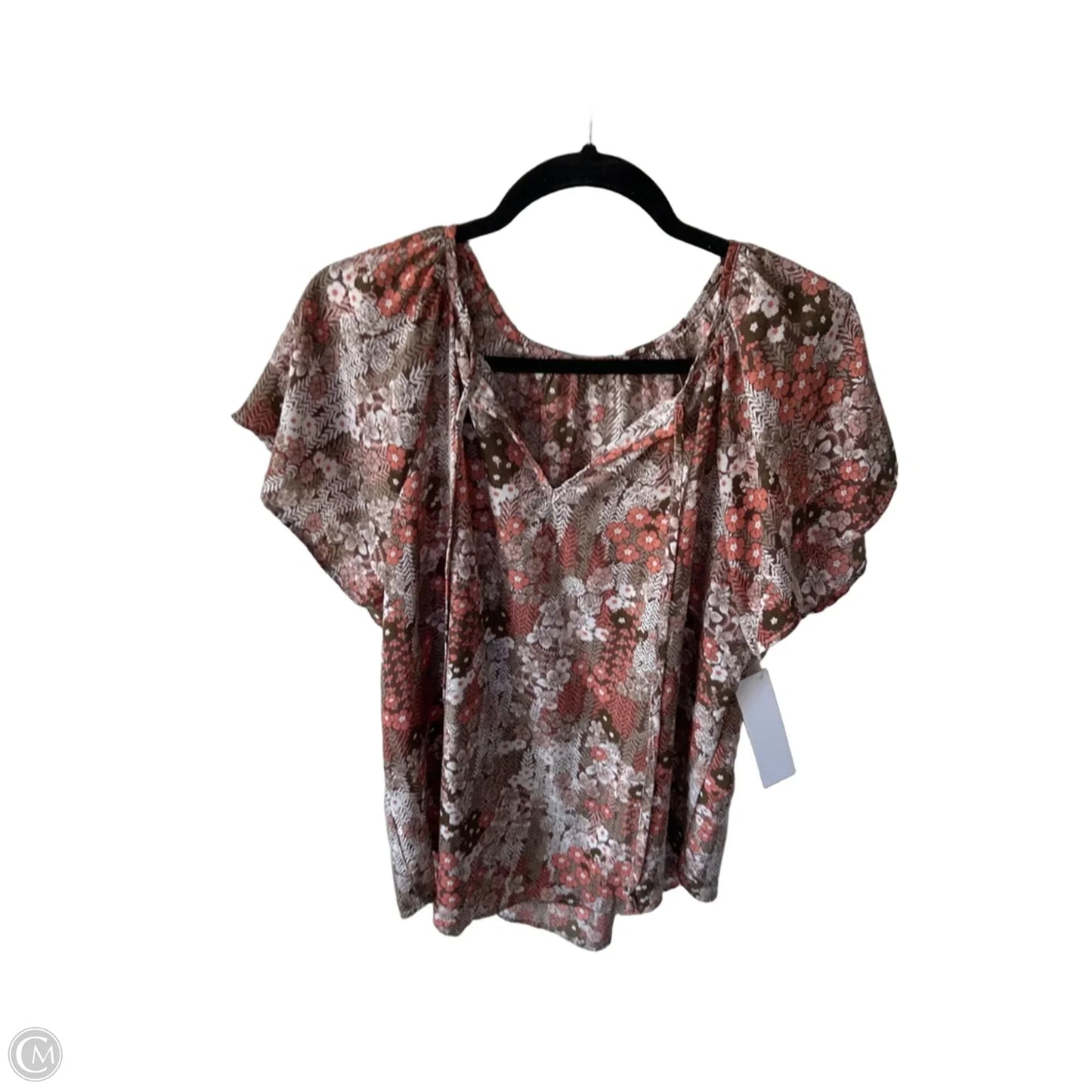 Top Short Sleeve By Cme In Brown & Orange, Size: L