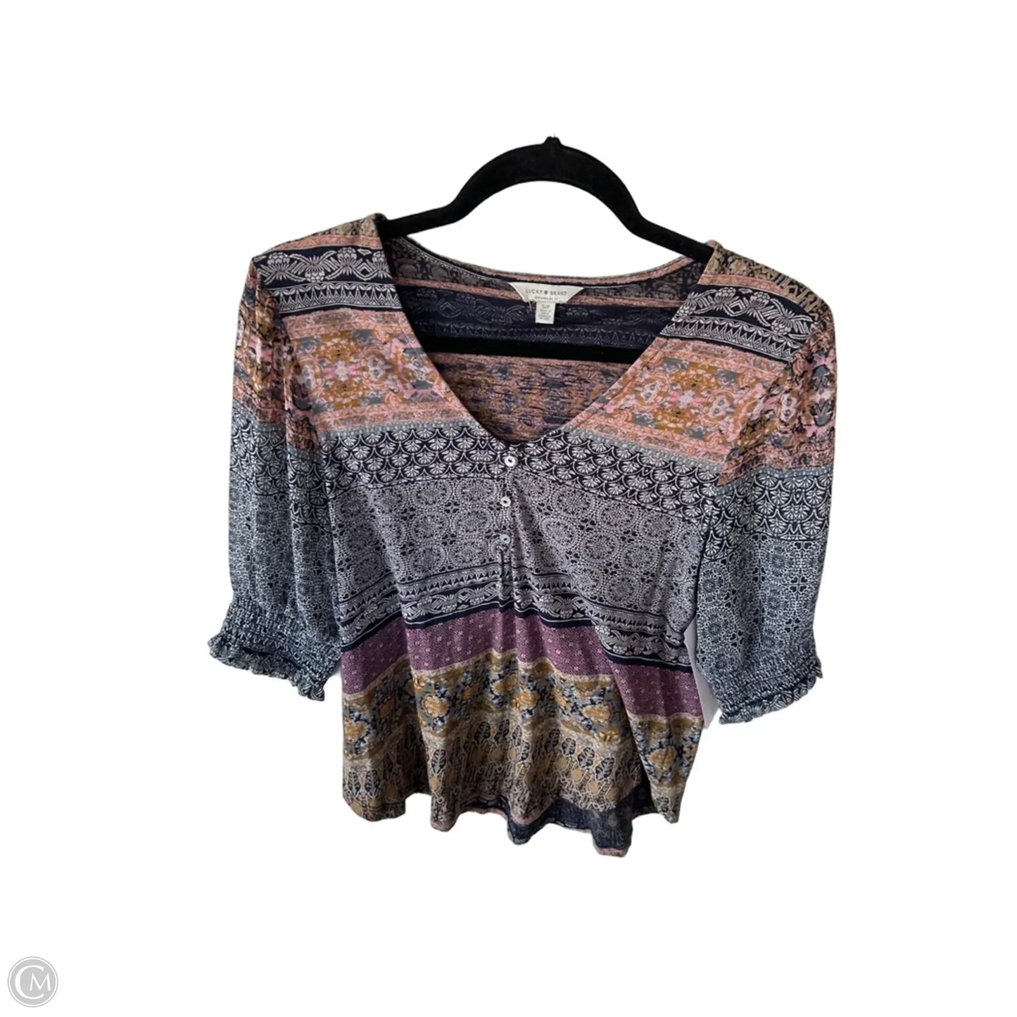 Top Short Sleeve By Lucky Brand In Blue & Pink, Size: S
