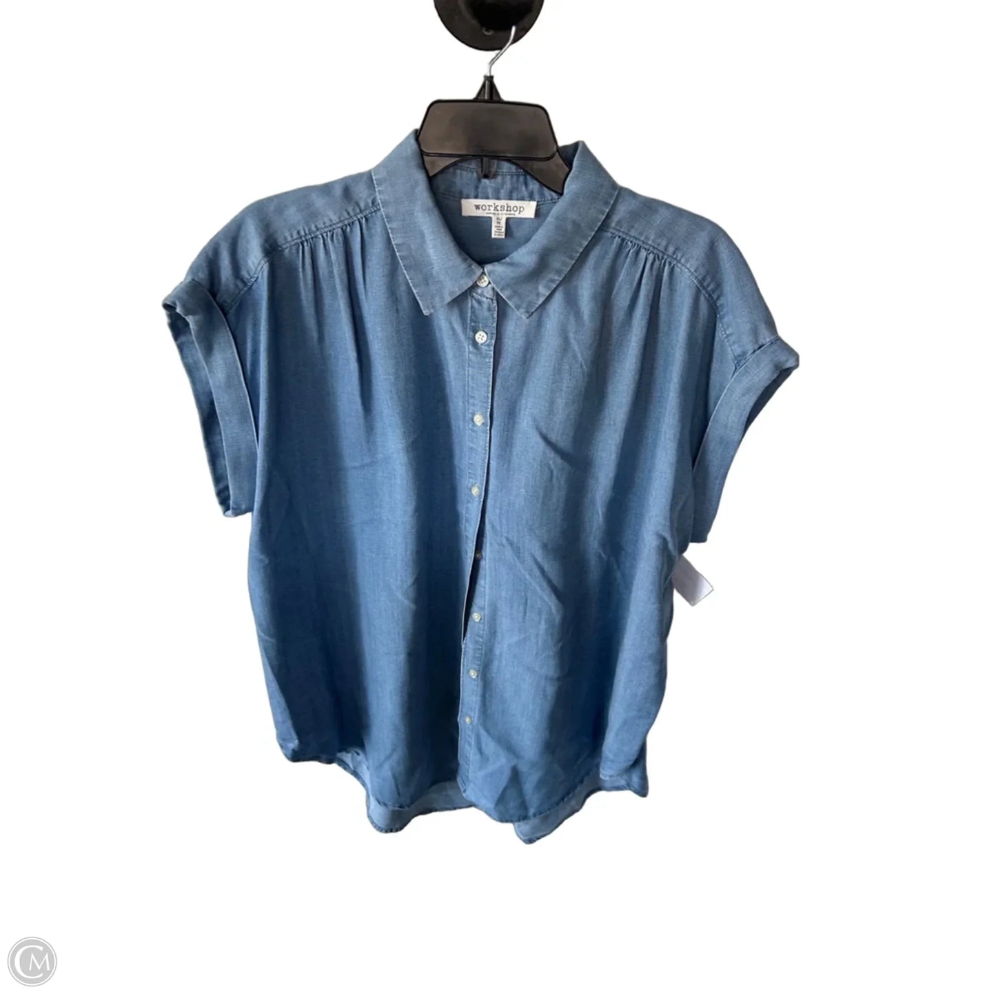 Top Short Sleeve By Workshop In Blue Denim, Size: Xl
