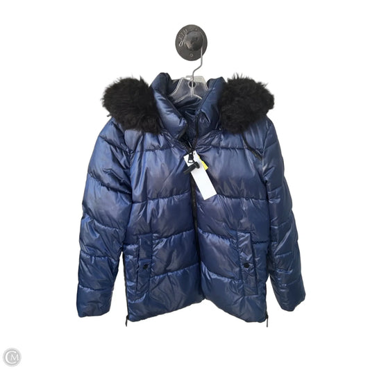 Coat Puffer & Quilted By Dkny In Black & Blue, Size: S