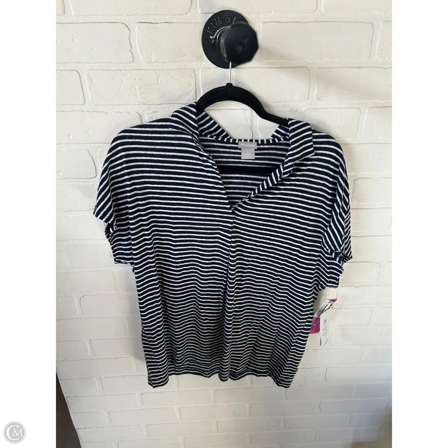 Top Short Sleeve By Chicos In Blue & White, Size: M