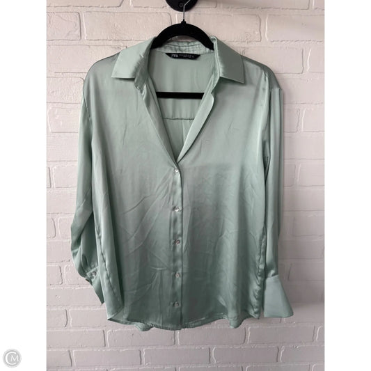 Top Long Sleeve By Zara In Green, Size: Xs