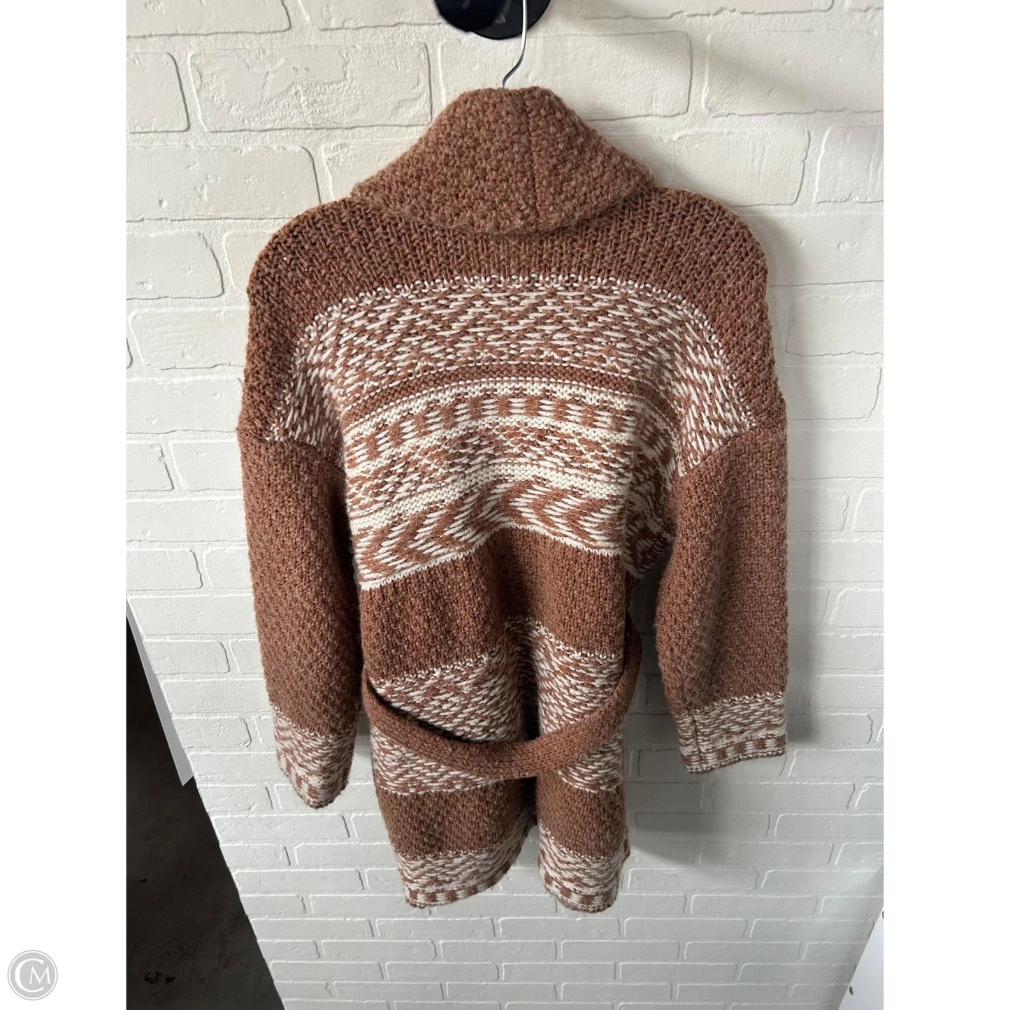 Sweater Cardigan By Lucky Brand In Brown & Cream, Size: S