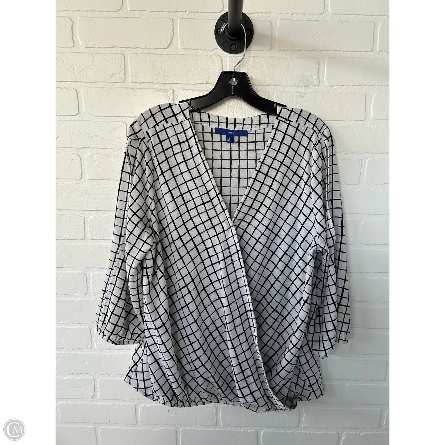 Top 3/4 Sleeve By Apt 9 In Black & White, Size: L