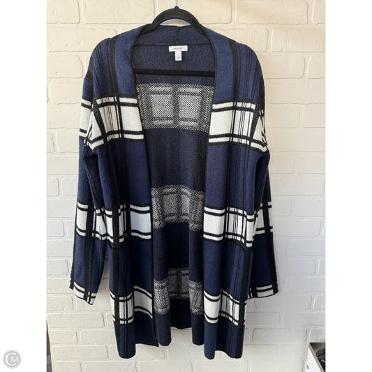 Sweater Cardigan By Nine West Apparel In Black & Blue, Size: L
