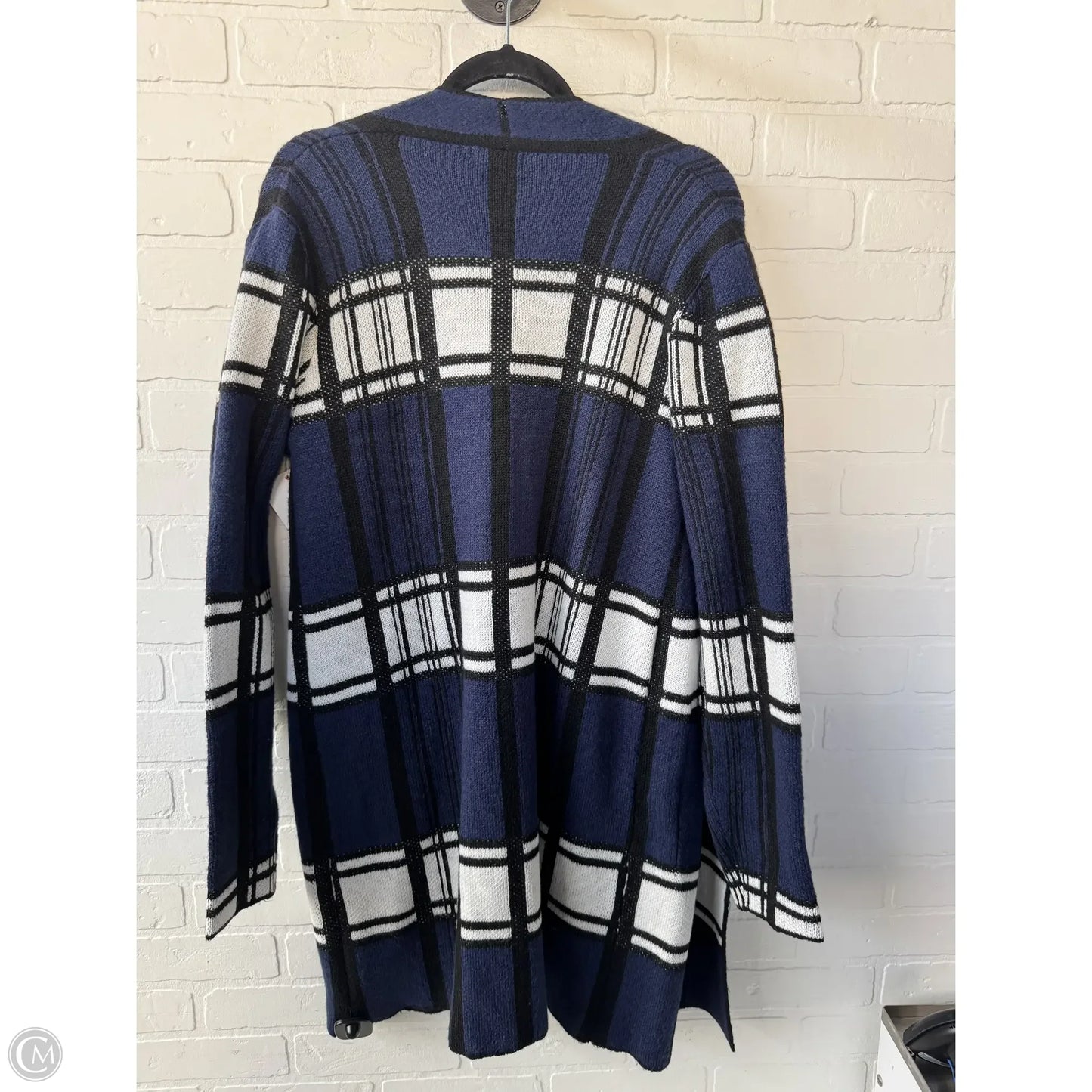Sweater Cardigan By Nine West Apparel In Black & Blue, Size: L